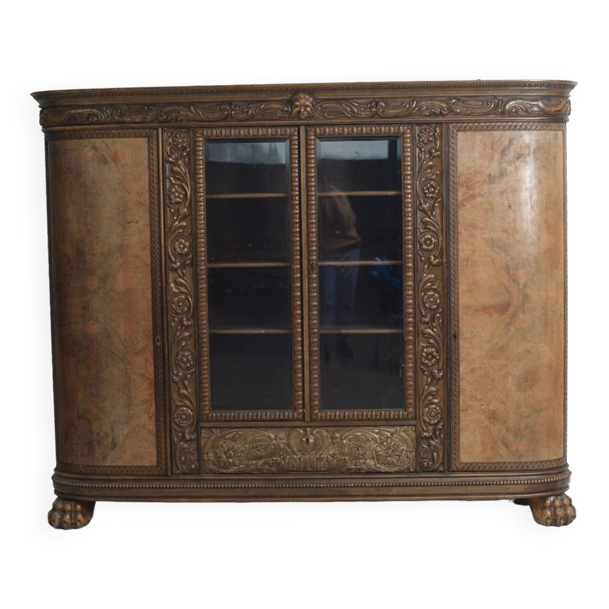 Magnificent Italian Wardrobe in Walnut with Big Lion Feet, 1920s