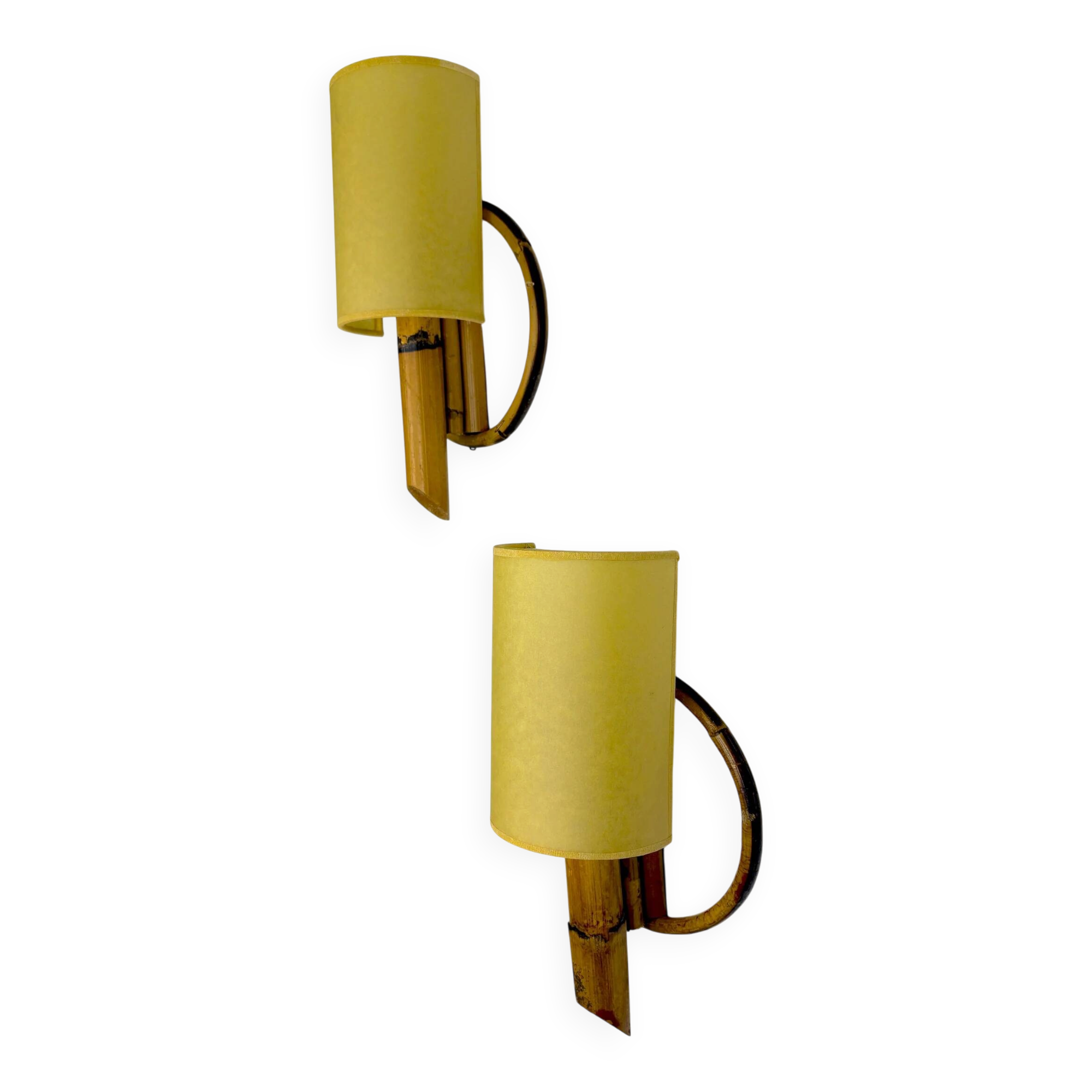 Pair of mid-century rattan wall sconces, Italy, circa 1960s