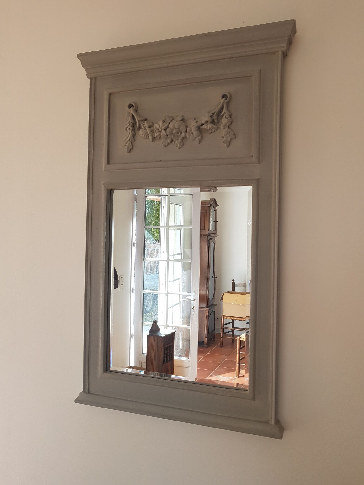 Miroir trumeau patiné gris 52x90cm