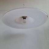 Vintage very large murano white swirl ceiling light clear rim