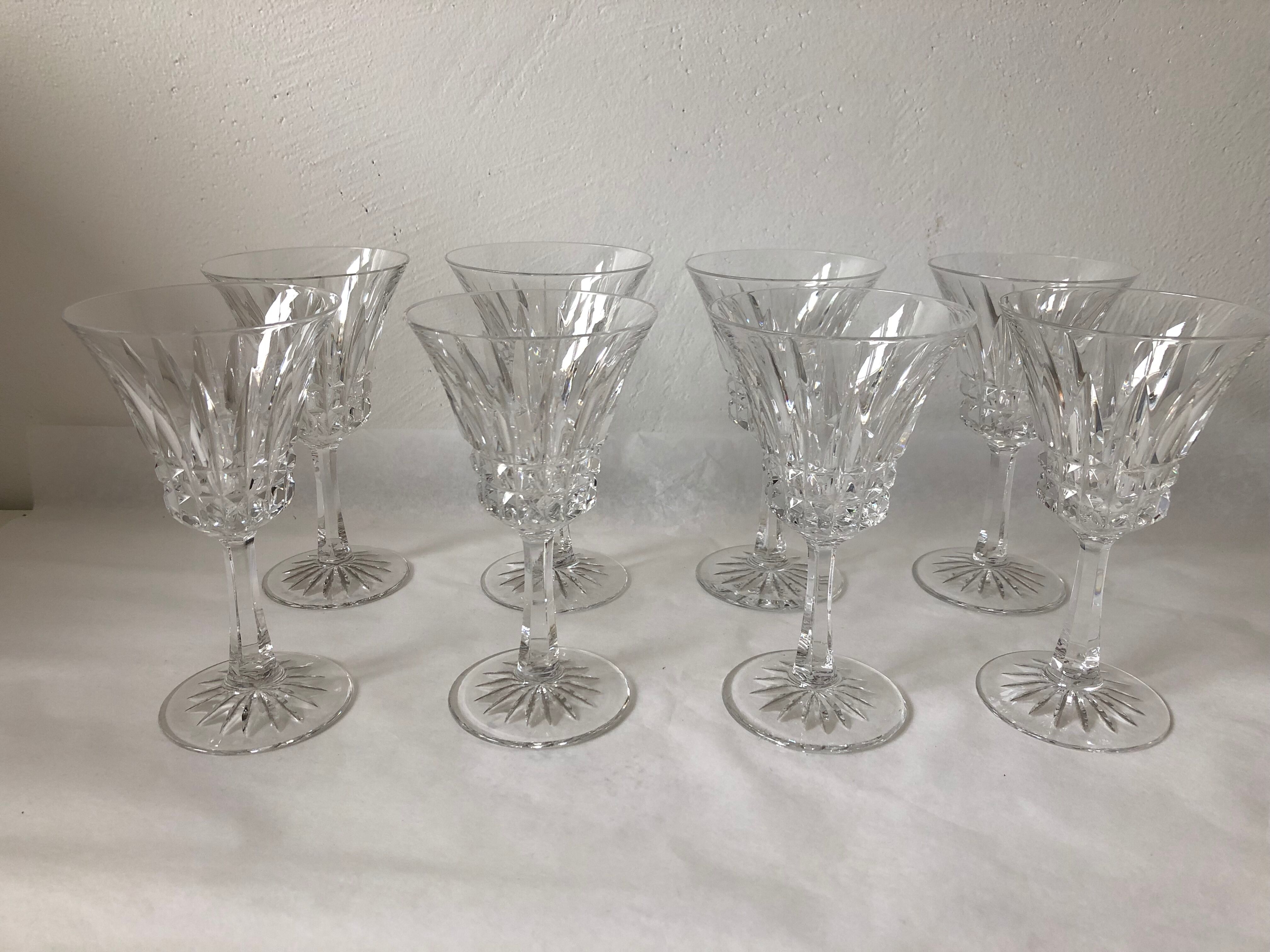 Eight Baccarat crystal wine glasses