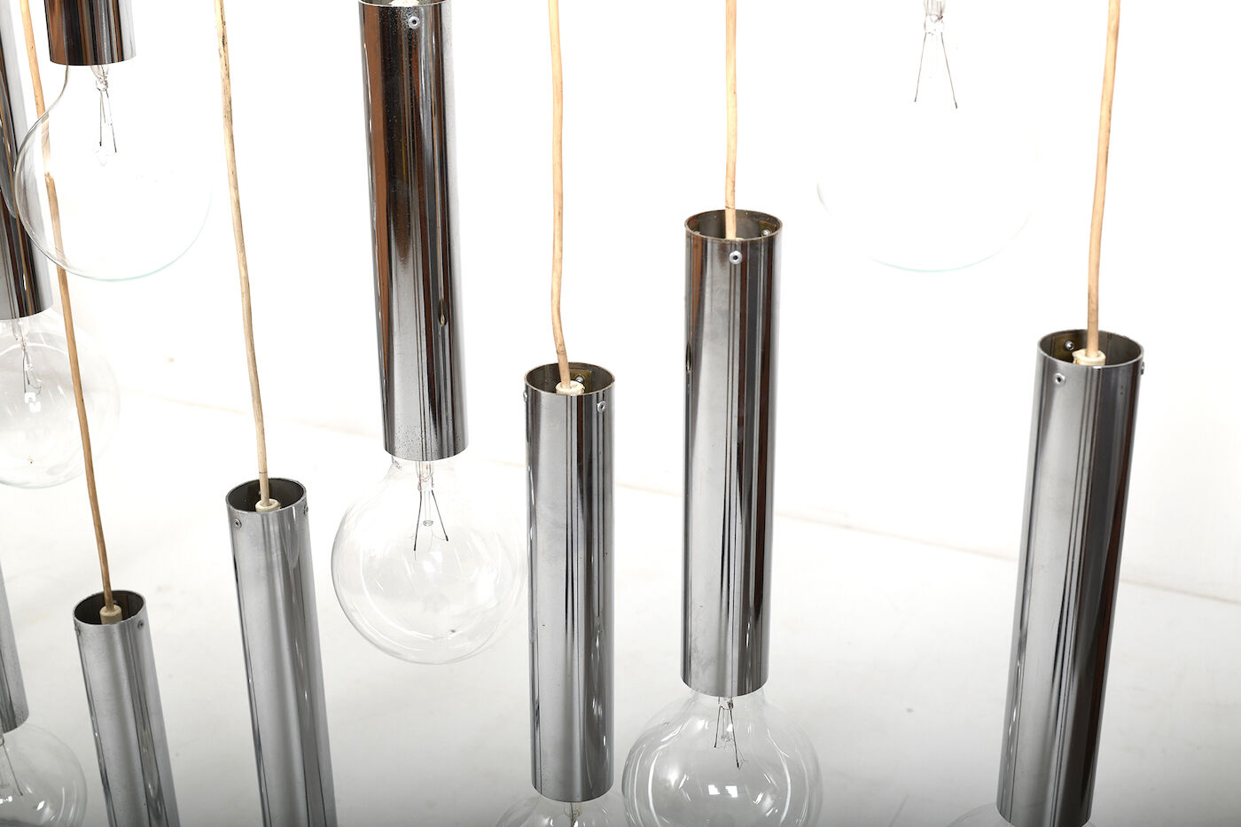 Danish 15 Chromed Spots Chandelier 1960s