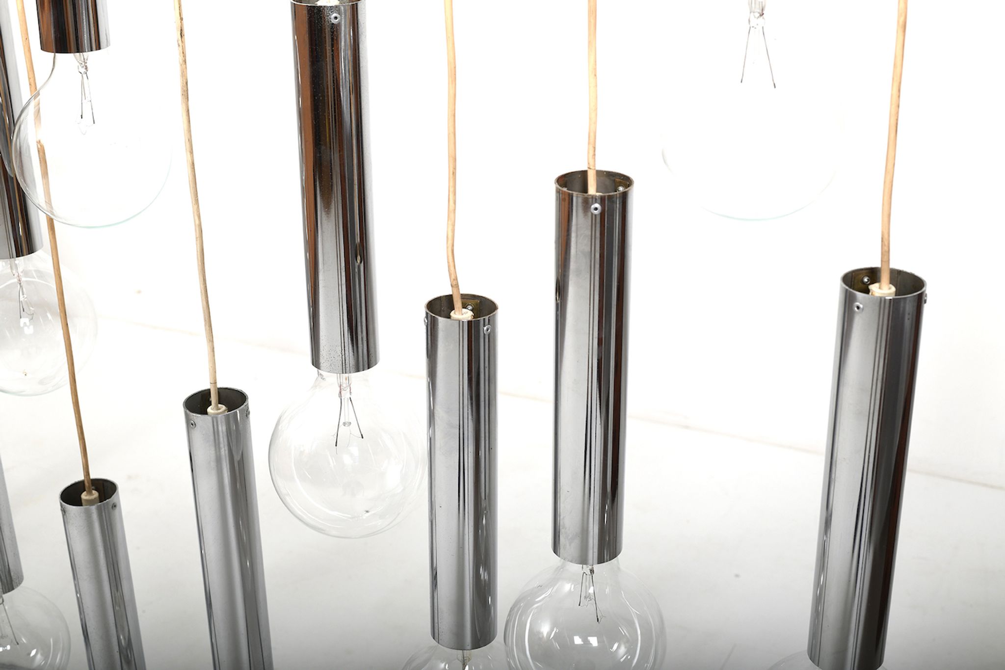 Danish 15 Chromed Spots Chandelier 1960s