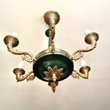 Green and gilded bronze empire chandelier with 6 lights