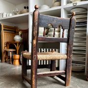 Low chair in wood and straw, Spanish folk art 17th-18th century no. 1