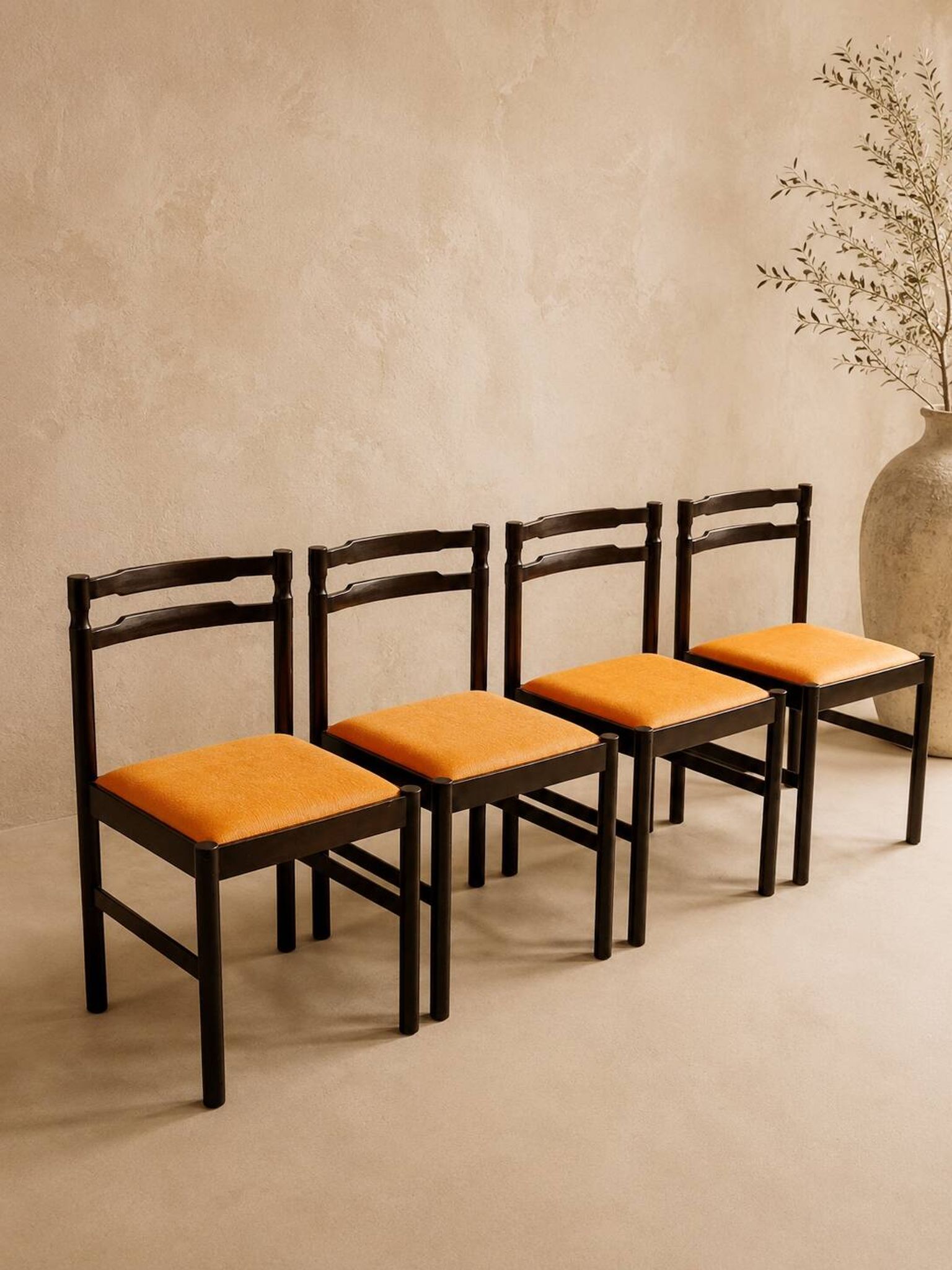 Set 4 chaises Mid century Hêtre / simili