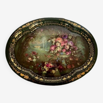 English painted sheet metal tray from the 19th century