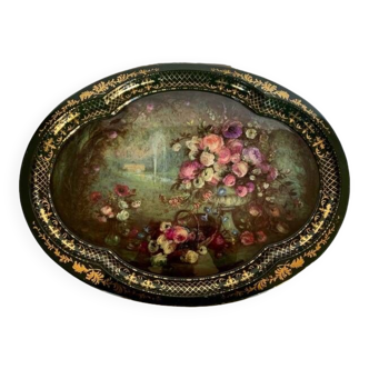 English painted sheet metal tray from the 19th century