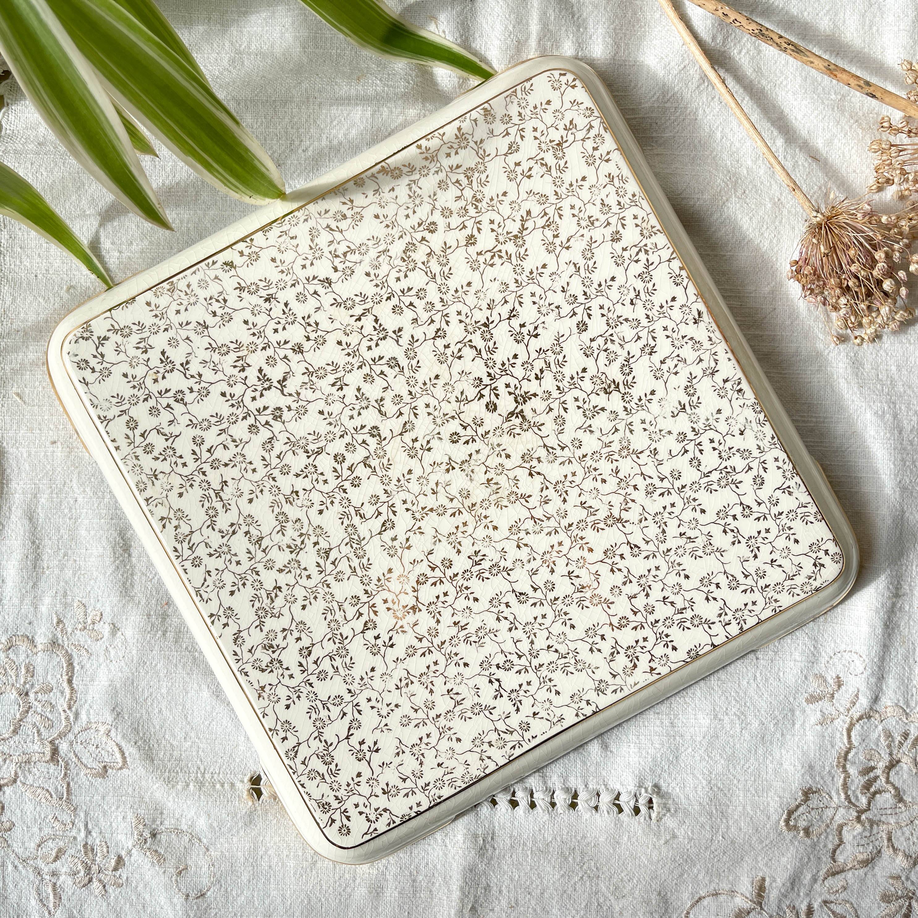 Vintage trivet in golden white floral earthenware Villeroy&boch