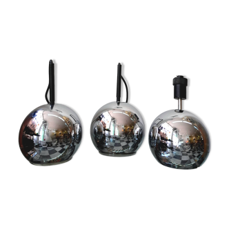 Three chrome metal eyeball spotlights 1970