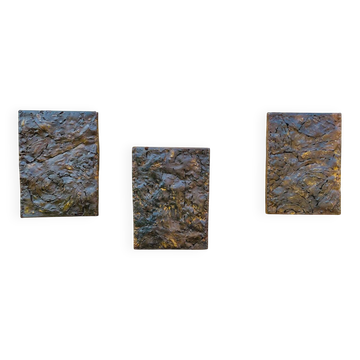 Set of three brutalist wall sculptures, by Irv Bramberg, vintage