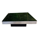 Table basse carre verre noir cadre aluminium brossé
