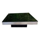Square coffee table black glass brushed aluminum frame