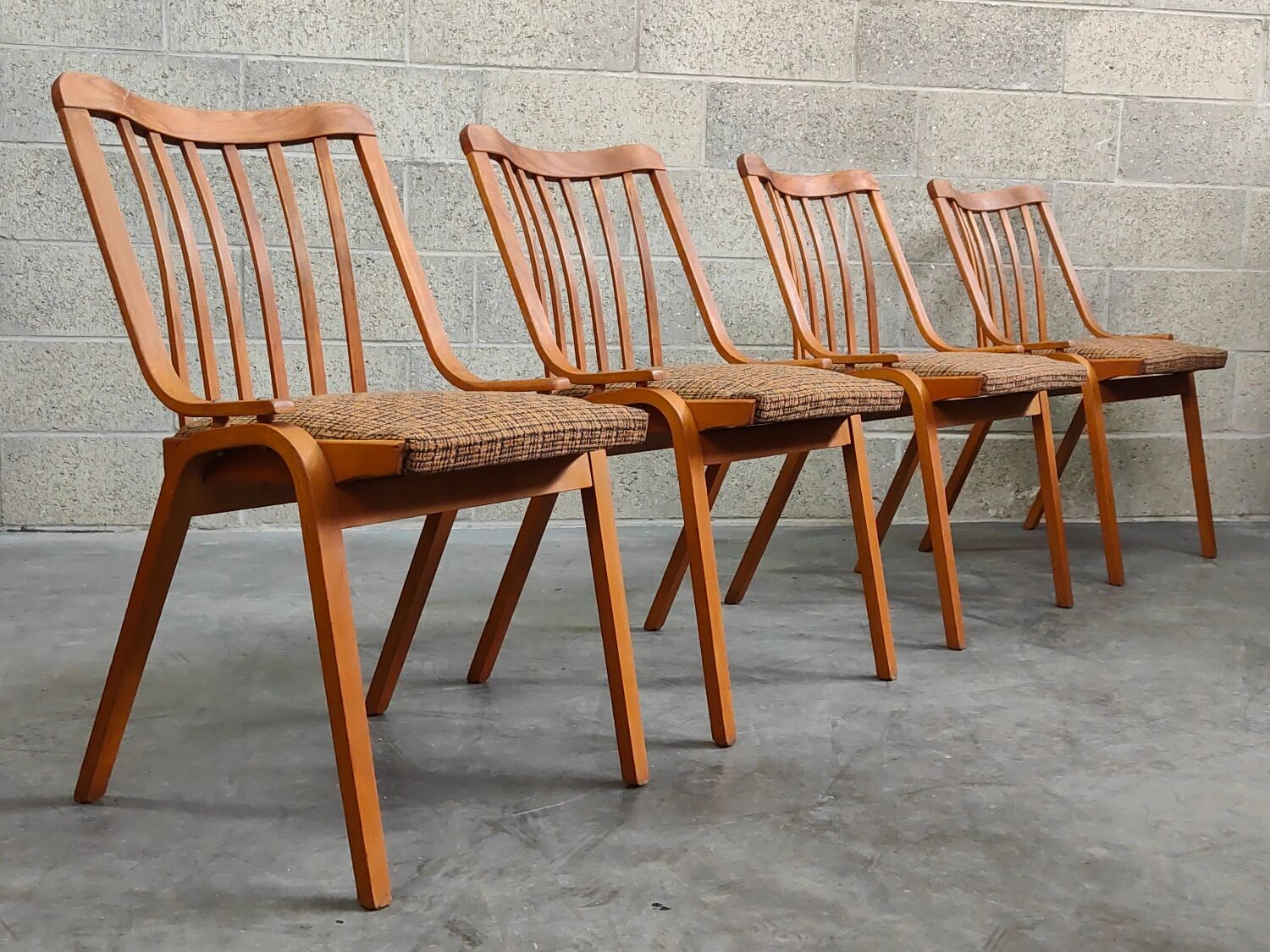 Set of 4 fabric chairs by Ton Bystrice 1960