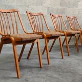 Set of 4 fabric chairs by Ton Bystrice 1960