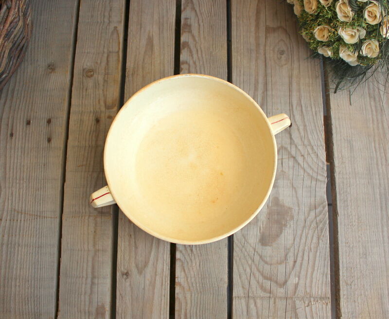 Ancient Ceramic Salad with Handles signed Saint-Amand