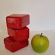 Set of three red painted metal railway boxes with SNCF logo