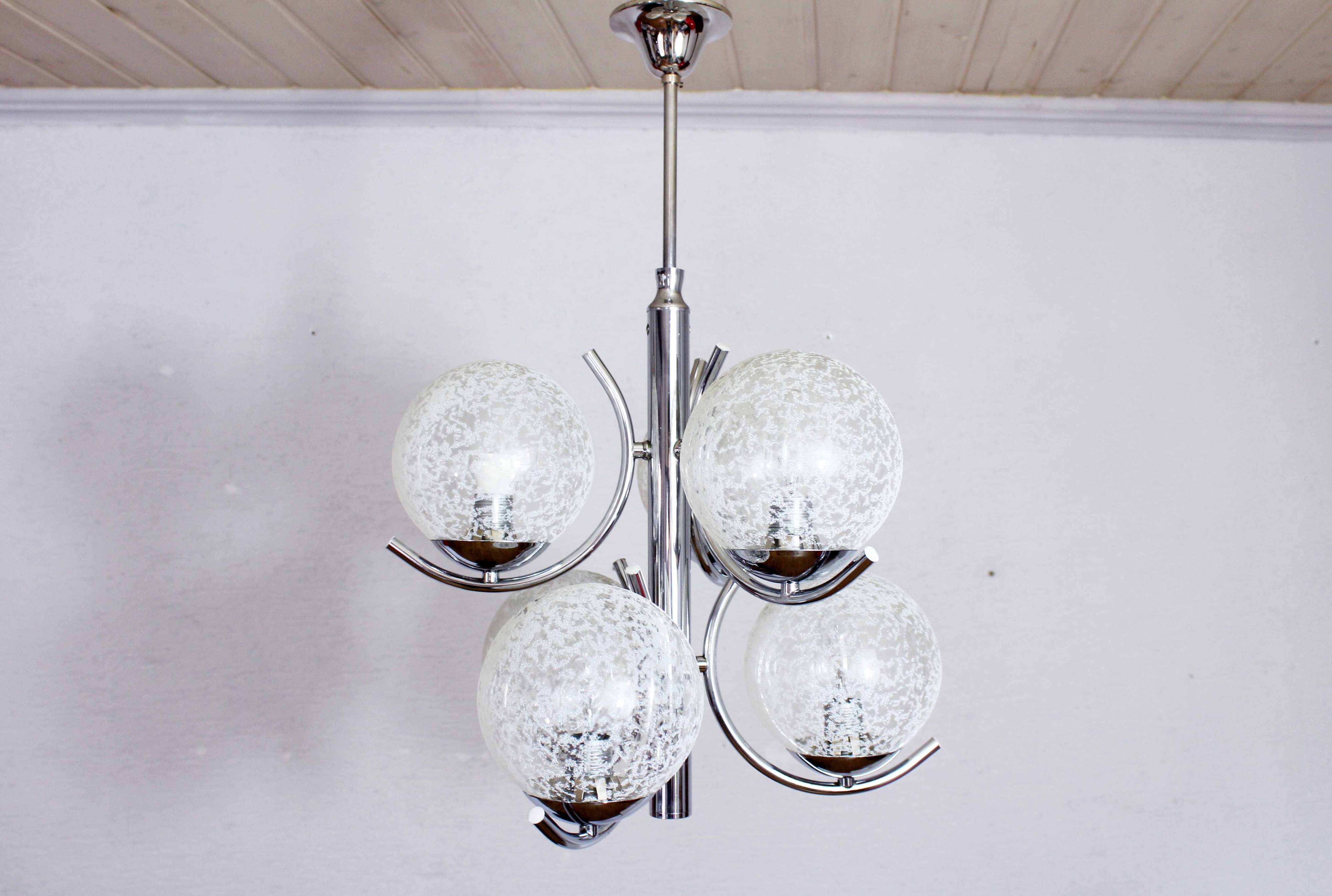 Chandelier in glass and chrome metal 1970