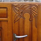 Narrow Art Deco sideboard in light walnut with gray marble top