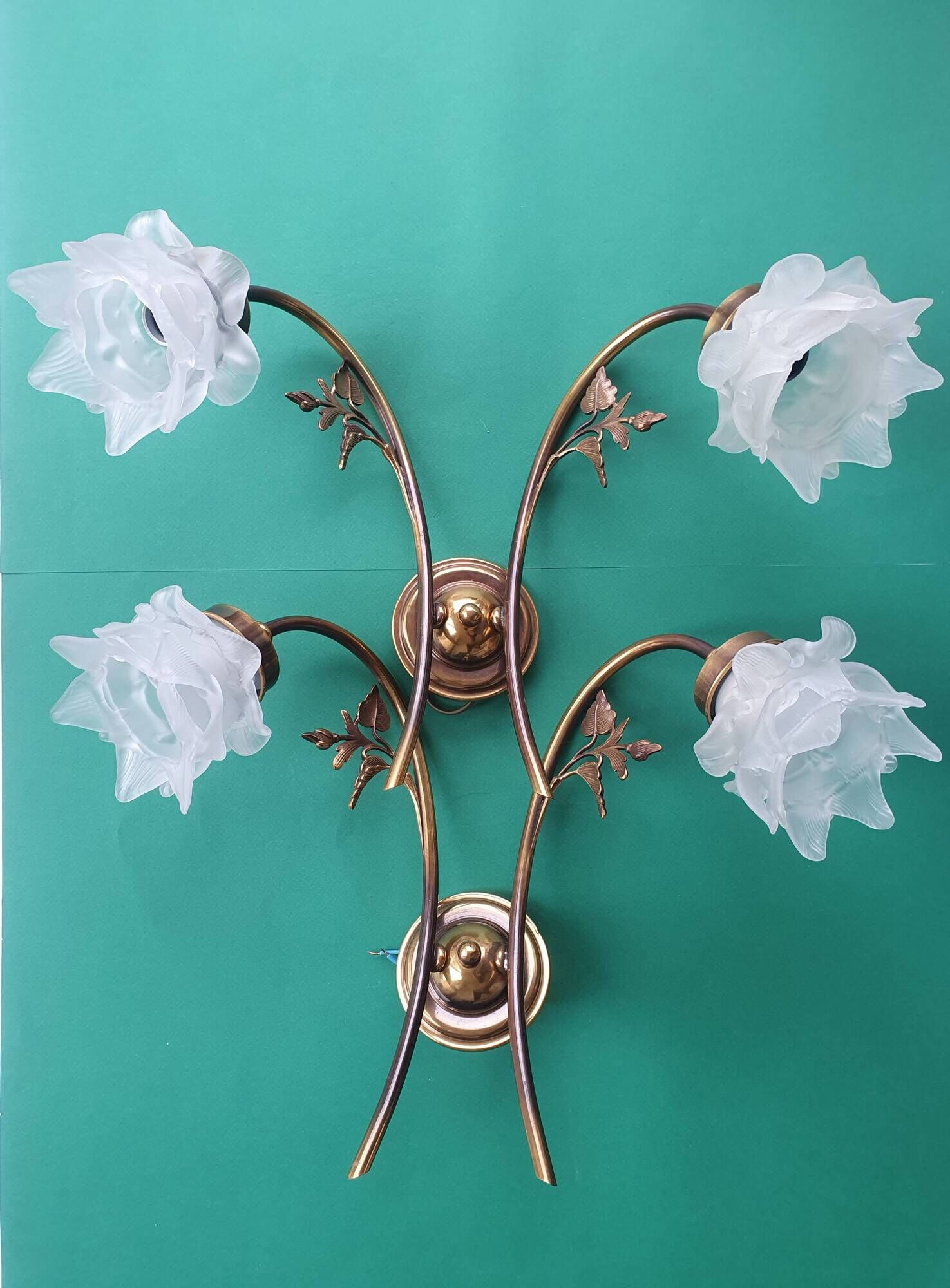 Pair of vintage Art Deco pink double wall sconces France