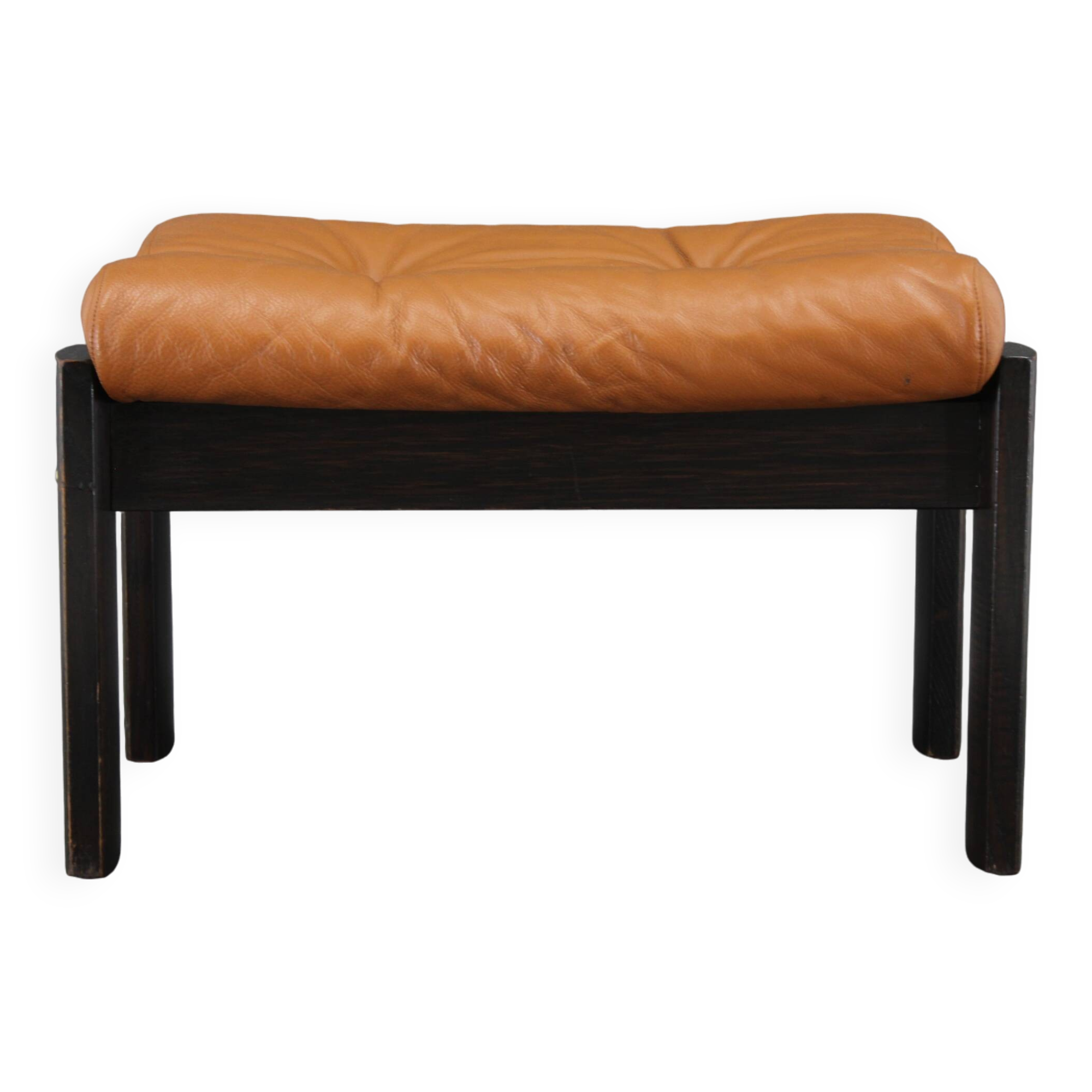 1960s Brown Leather Oak Stool, Denmark