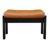 Tabouret en cuir marron et chêne, Danemark années 1960