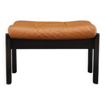 Tabouret en cuir marron et chêne, Danemark années 1960