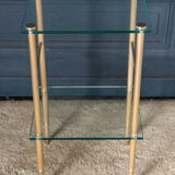 Bedside table 1980 golden metal 2 glass tops