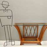 Art Deco Cherrywood Console Table with a Rectangular Glass Top, Italy