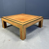 Brass and burl wood coffee table by Jean Claude Mahey, 1970s