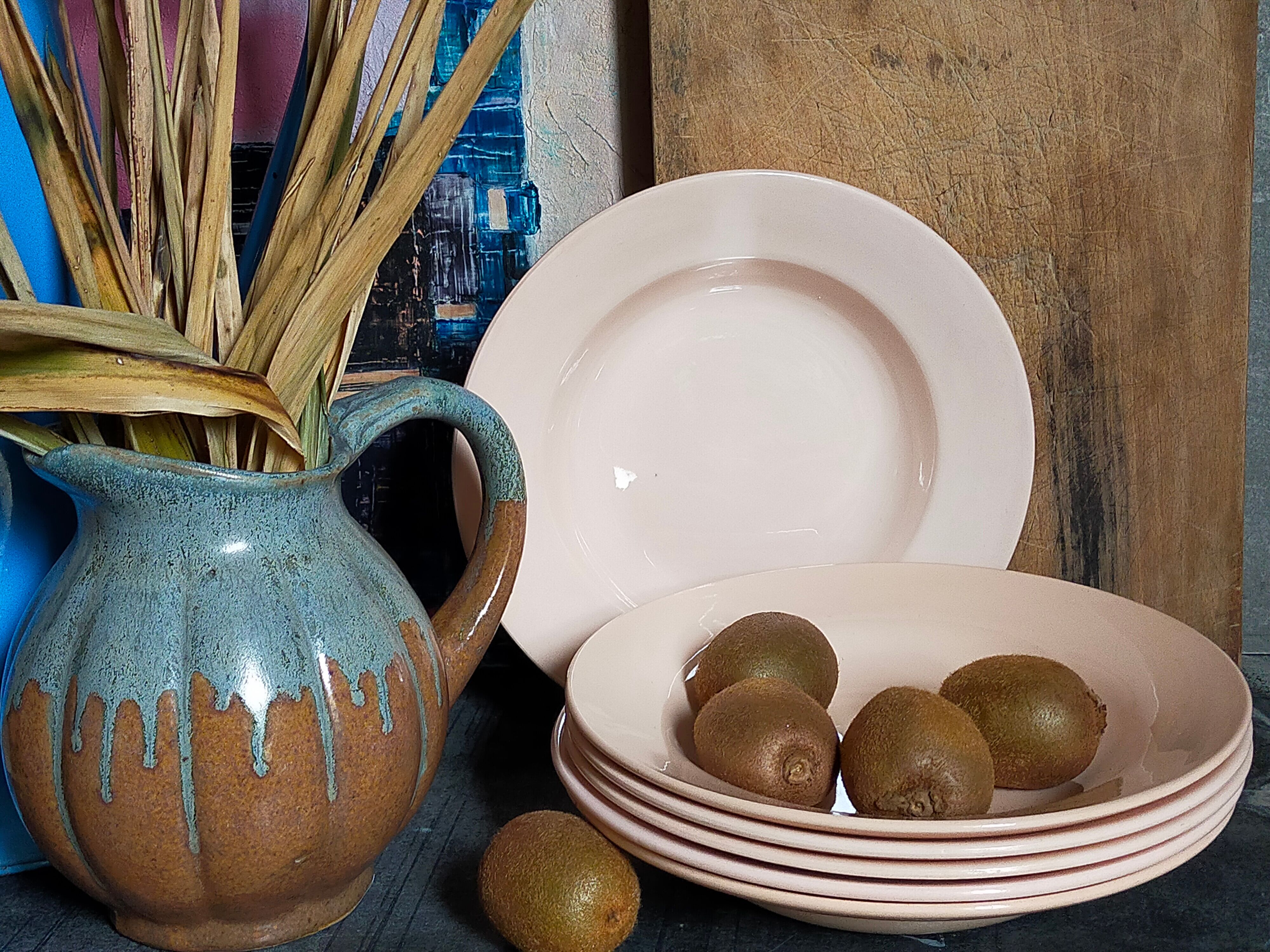 Six pastel earthenware plates from Digoin and Sarreguemines antiques