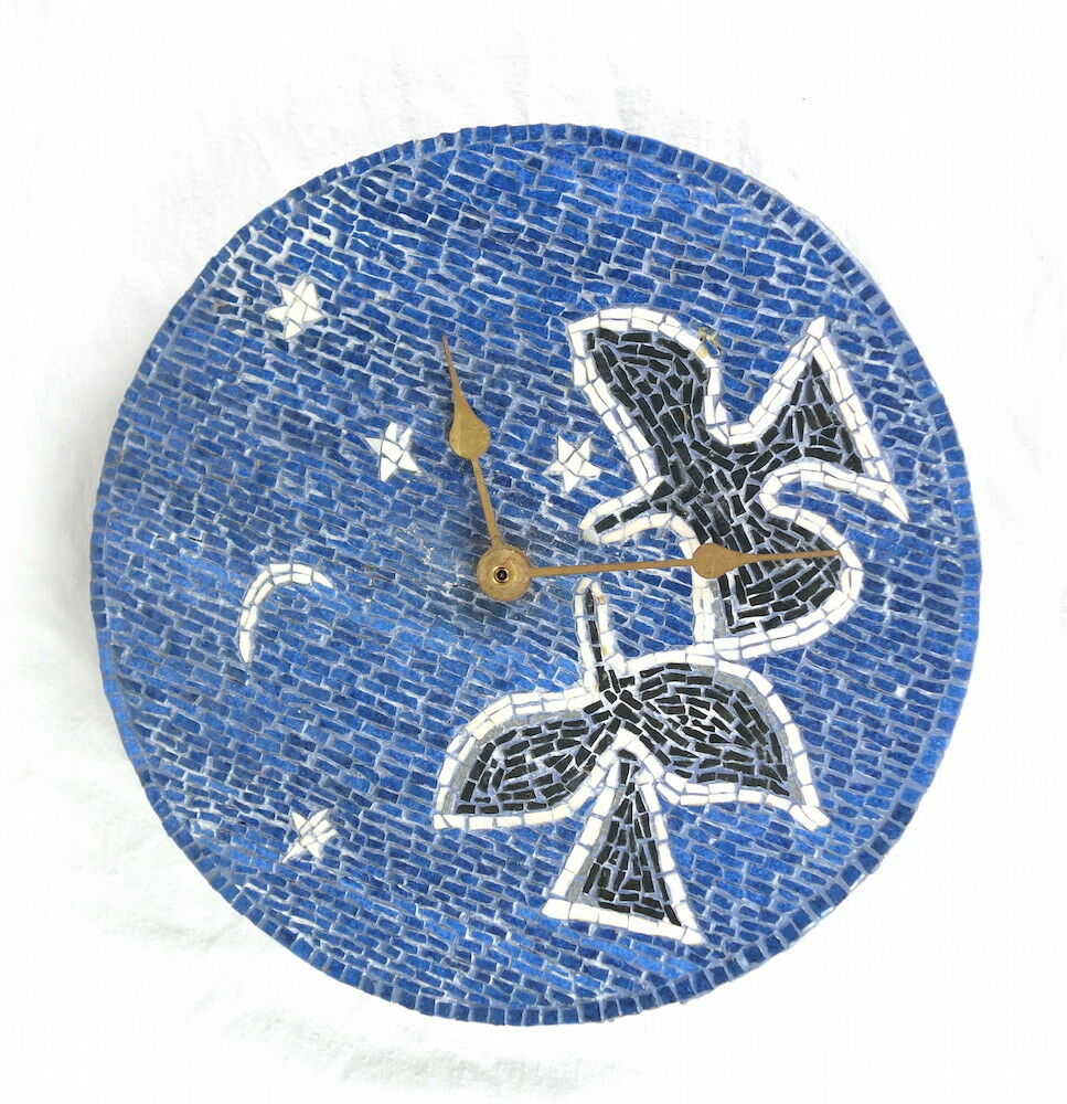 Vintage wall clock - wood & ceramic - circa 1950