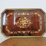 Plateau octogonal en marqueterie et laiton, Italy, Art Deco années 40 50