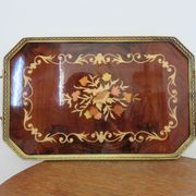 Octagonal tray in marquetry and brass, Italy, Art Deco 1940s 1950s