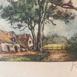 Colored etching in original Maison Bretonne frame