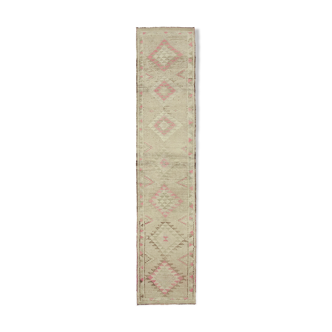 Tapis runner beige turc contemporain noué à la main 89 cm x 410 cm