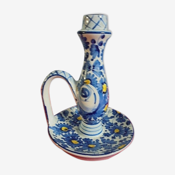 Bougeoir en céramique Titano Italy motifs fleurs bleues et jaunes