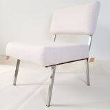 Armchair 60s chrome metal fabric buckle