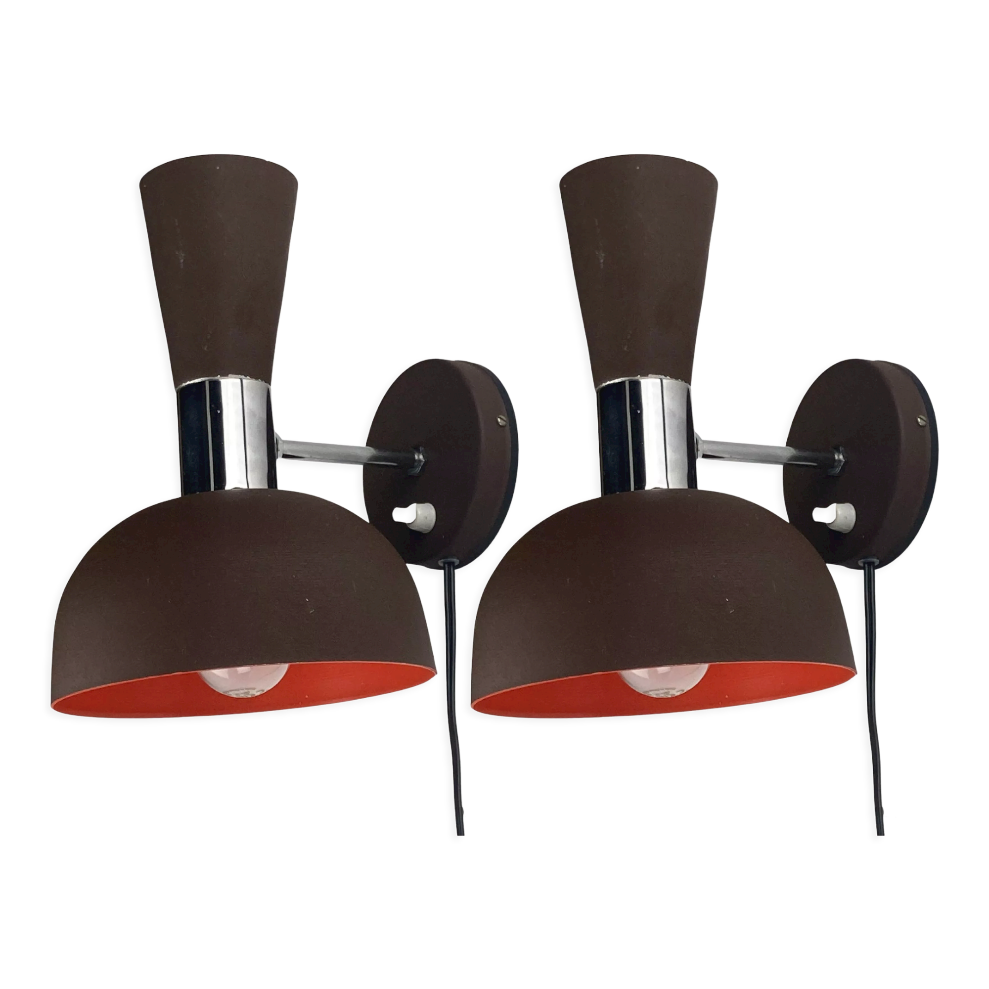 Midcentury brown vintage wall sconces by Herda, Dutch 1970s