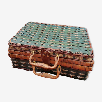 Vintage rattan suitcase basket