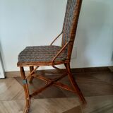 2 woven rattan garden chairs – sky blue net patterns – 1940s