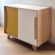 Vintage low sideboard with sliding doors in solid pine - 1960s design