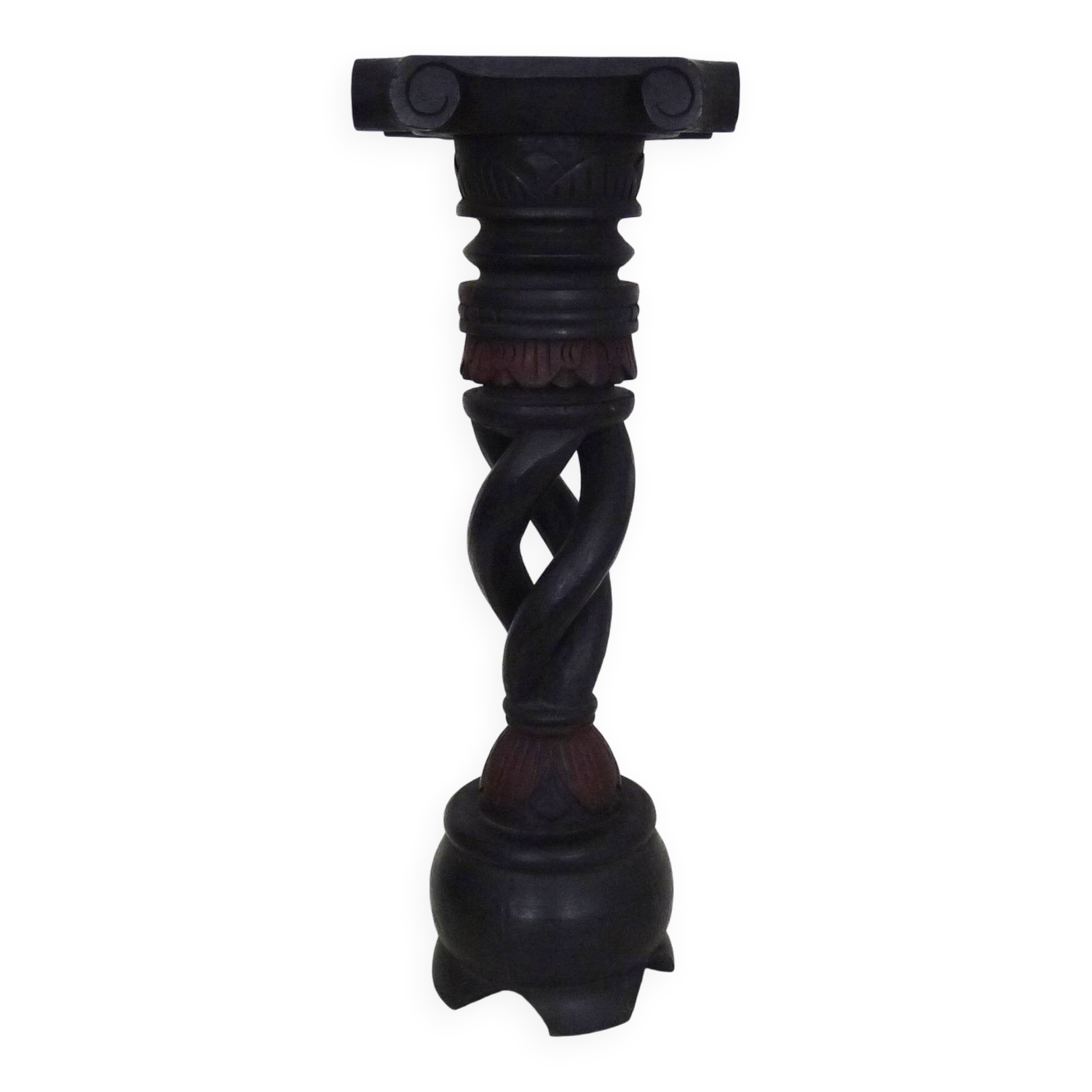 Twisted and engraved blackened wooden pedestal. 1960s 70s.