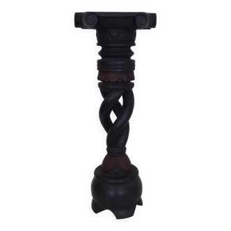 Twisted and engraved blackened wooden pedestal. 1960s 70s.