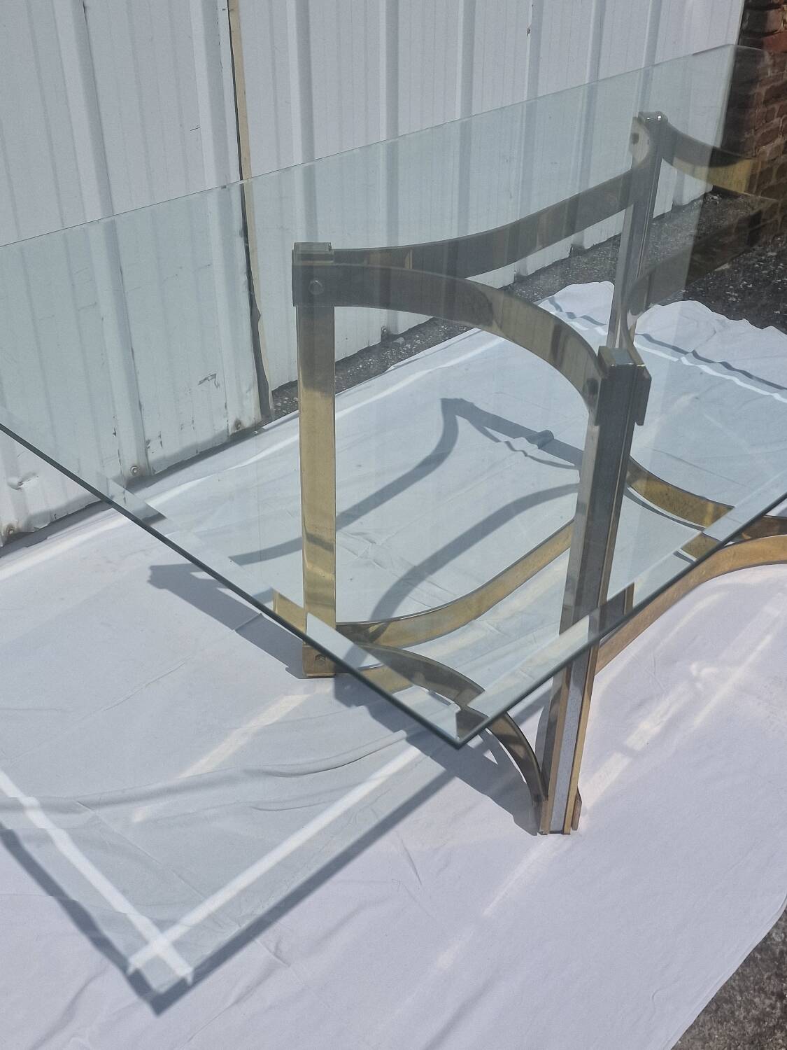 Vintage dining table golden brass chrome glass
