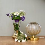 Vintage globe table lamp in half amber, half transparent molded glass