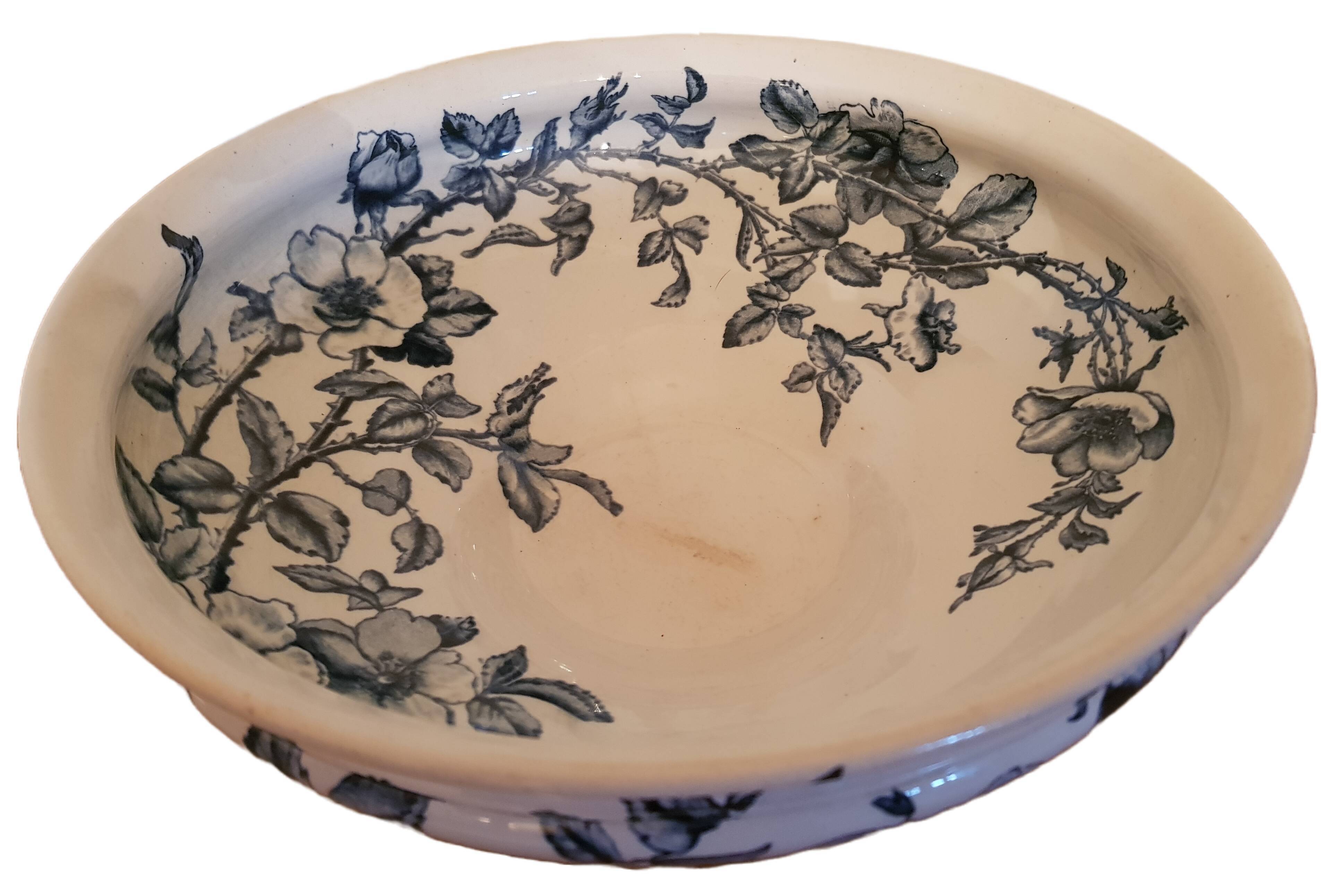 Antique salad bowl in blue earthenware Vintage 15