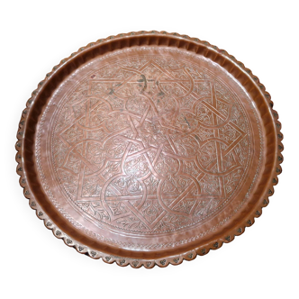 Antique Algerian red copper tray, circa 1950
