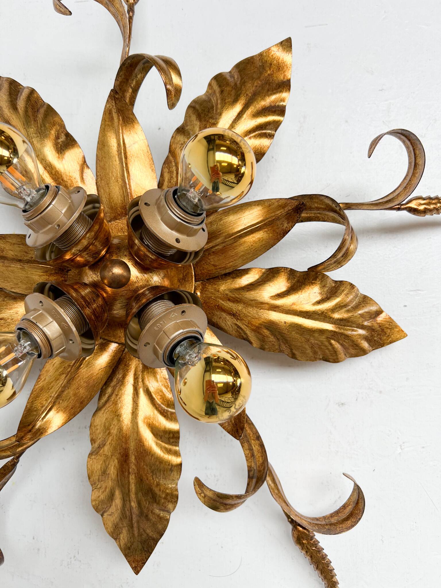Gold plated XL ceiling lamp or wall lamp from Italy, 1970s