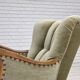 Fauteuil danois des années 1960, velours vert, bois de chêne sculpté.